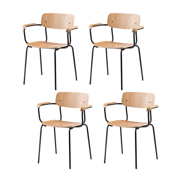 FDB Møbler - J182 Holmen fauteuil, zwart / eiken (set van 4)