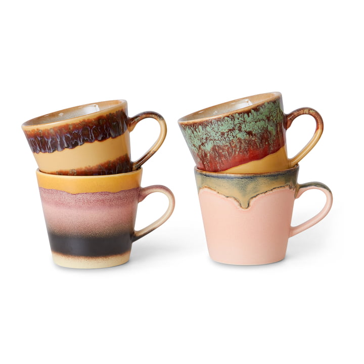 HKliving 70's - Cappuccinokopjes, 330 ml, Vista (set van 4)