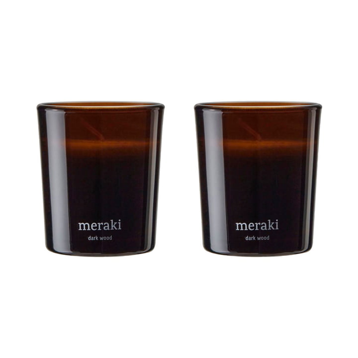 Meraki - Geurkaars, Ø 6 cm, Donker hout (set van 2)