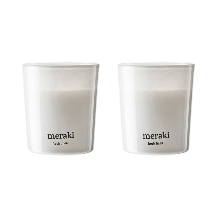 Meraki - Geurkaars, Ø 6 cm, Vers linnen (set van 2)