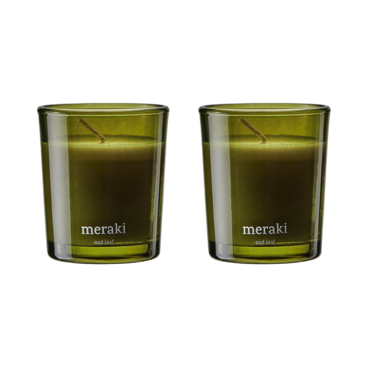 Meraki - Geurkaars, Ø 6 cm, Oud blad (set van 2)