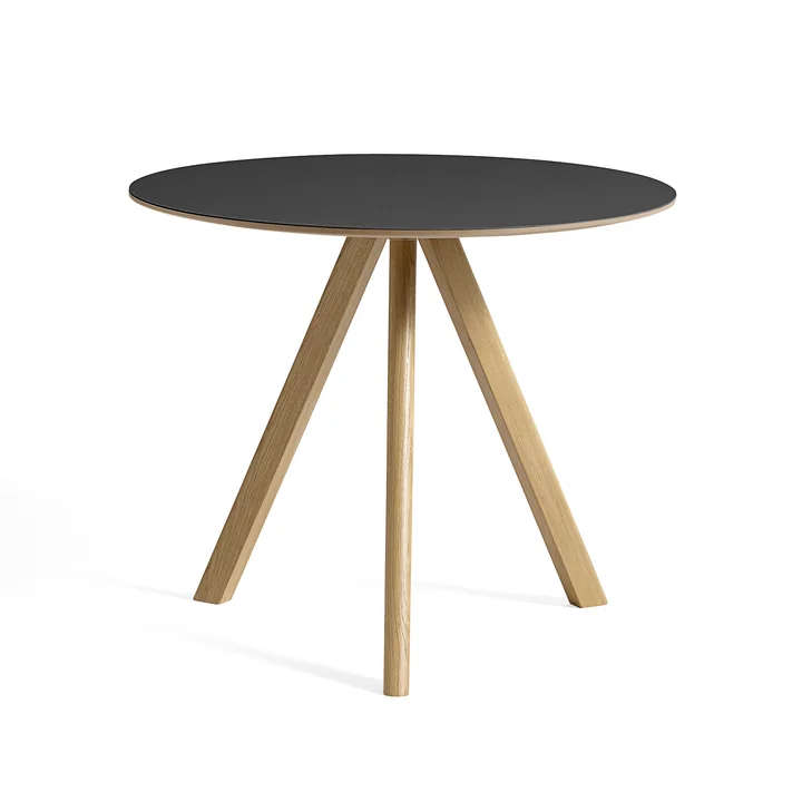 HAY - Copenhague CPH20 2. 0 Tafel Ø 90 cm, gelakt eiken / zwart linoleum