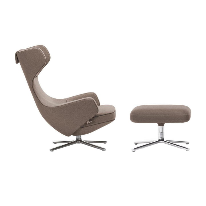 Vitra - Grand Repos Ottoman Cosy Fauteuil en, 2 02 fossiel grijs, gepolijst aluminium (viltglijders)