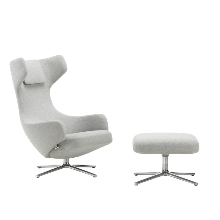 Vitra - Grand Repos Ottoman Fauteuil en, Dumet melange (dubbel gestikte naad) / gepolijst aluminium (viltglijders)