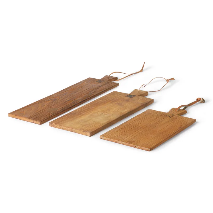 Teak HKliving - Snijplank (set van 3), / leder