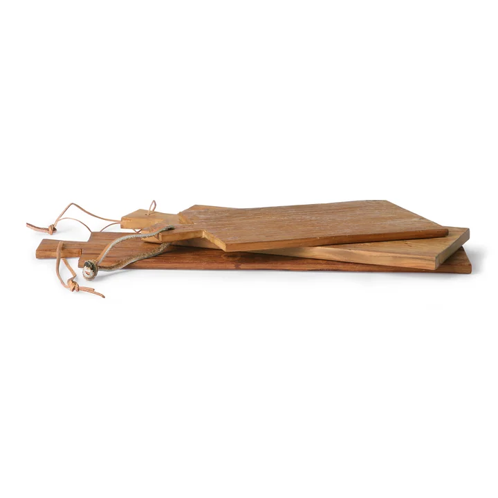 Teak HKliving - Snijplank (set van 3), / leder