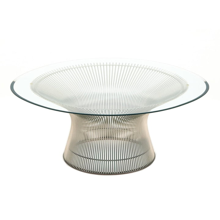 Knoll - Platner salontafel, Ø 107 cm, gepolijst nikkel / kristalglas