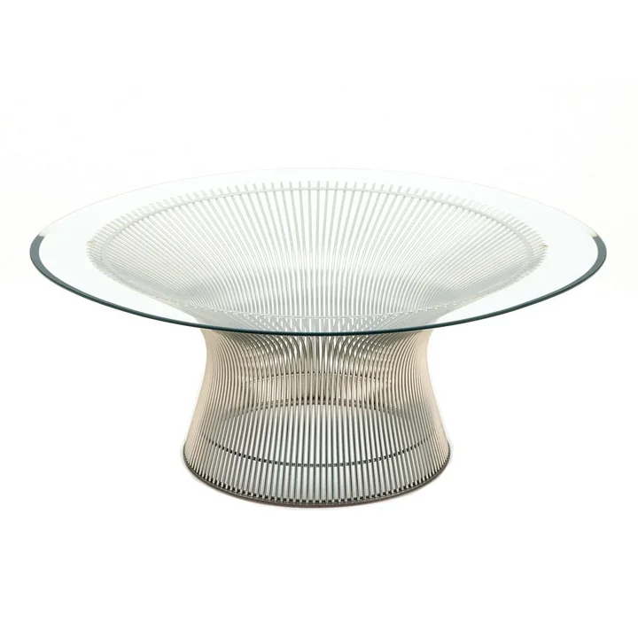 Knoll - Platner salontafel, Ø 107 cm, gepolijst nikkel / kristalglas