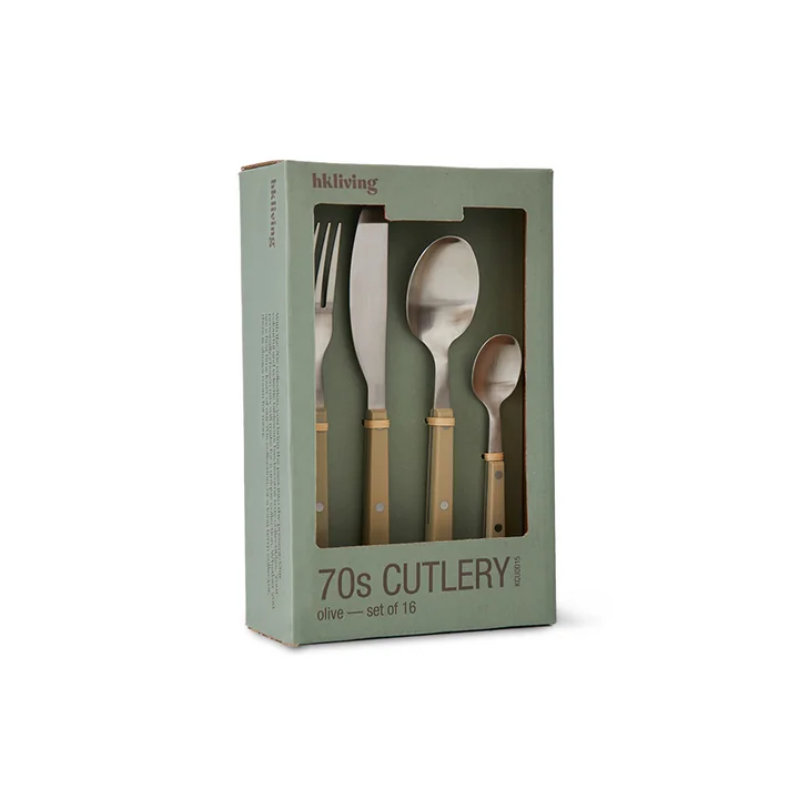 HKliving - 70's bestekset, olijf (set van 16)