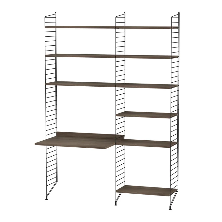 String - Werkplekcombinatie, 140 x 200 x 30 cm. walnoot / zwart