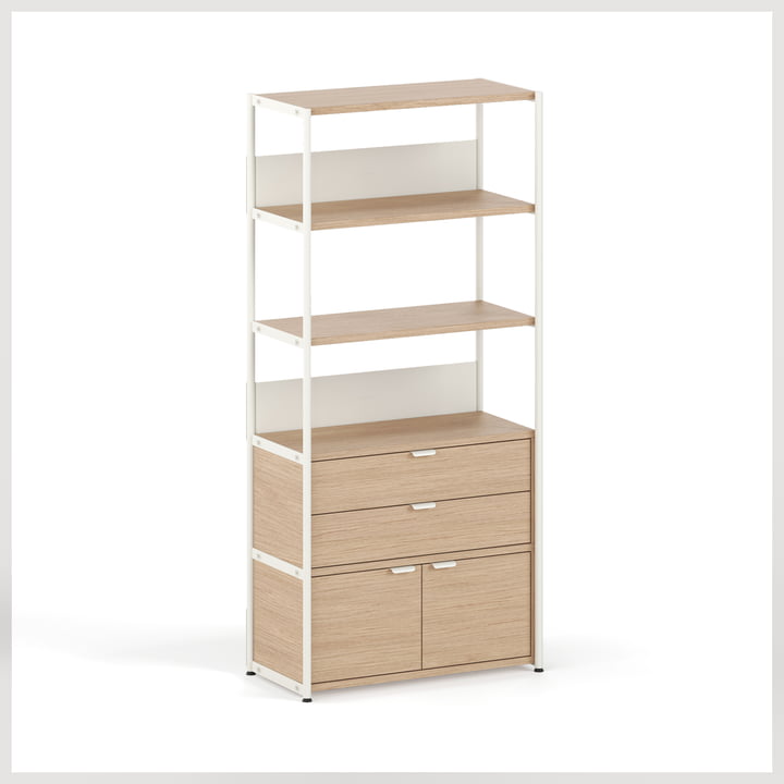 TipToe Unit - Reksysteem, H 180 x 84 cm, incl. 1 deur en 1 lade, eiken / crèmewit