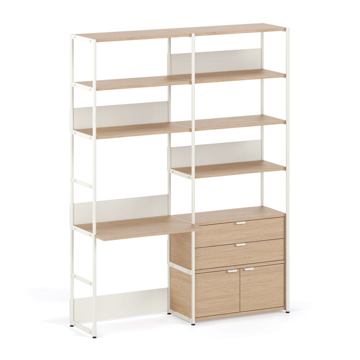 TipToe Unit - Bureausysteem, H 215 x 164 cm, incl. deur en lade, eiken / crème wit