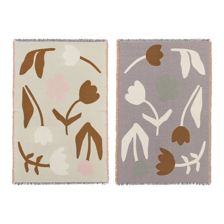 Broste Copenhagen Rosita - Deken, 130 x 180 cm, goudbruin / mauve-roze