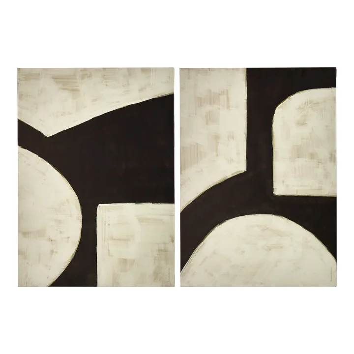 House Doctor - Hape muurschildering, 50 x 70 cm, zwart / gebroken wit (set van 2)