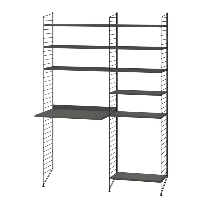 String - Werkplekcombinatie, 140 x 200 x 30 cm, donkergrijs / zwart