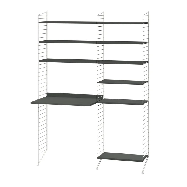 String - Werkplekcombinatie, 140 x 200 x 30 cm, donkergrijs / wit