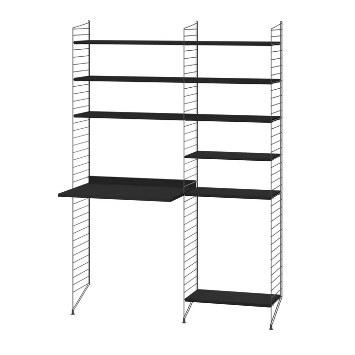 String - Werkplekcombinatie, 140 x 200 x 30 cm, zwart gebeitst / donkergrijs