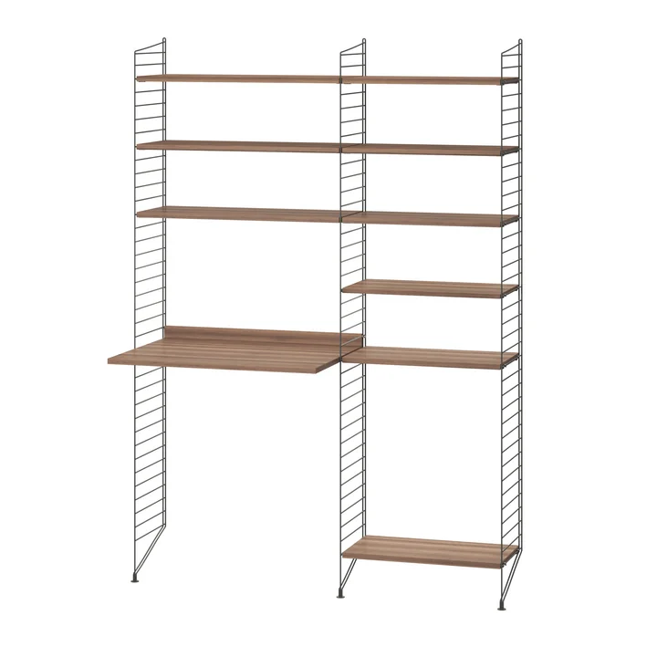 String - Werkplekcombinatie, 140 x 200 x 30 cm, walnoot / donkergrijs