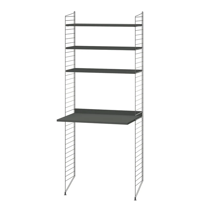 String - Werkplekcombinatie, 78 x 200 x 30 cm, donkergrijs / donkergrijs