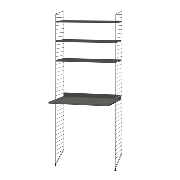 String - Werkplekcombinatie, 78 x 200 x 30 cm, donkergrijs / zwart