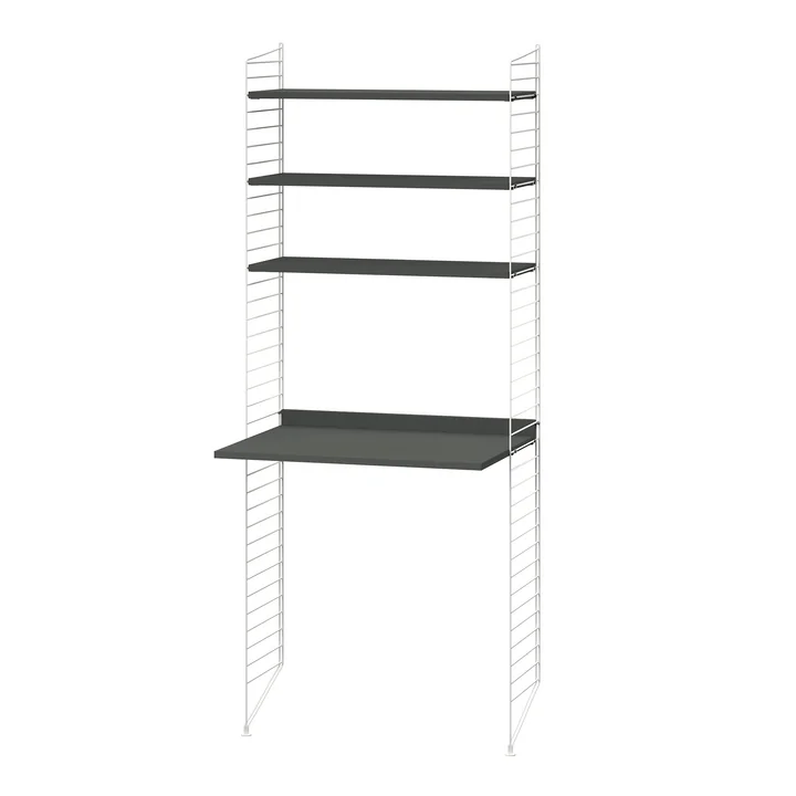 String - Combinatie werkplek, 78 x 200 x 30 cm, donkergrijs / wit