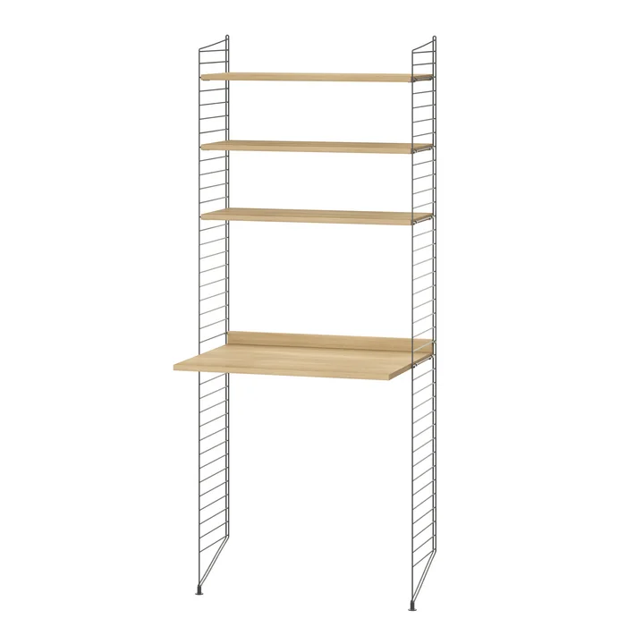 String - Werkplekcombinatie, 78 x 200 x 30 cm, eiken / donkergrijs