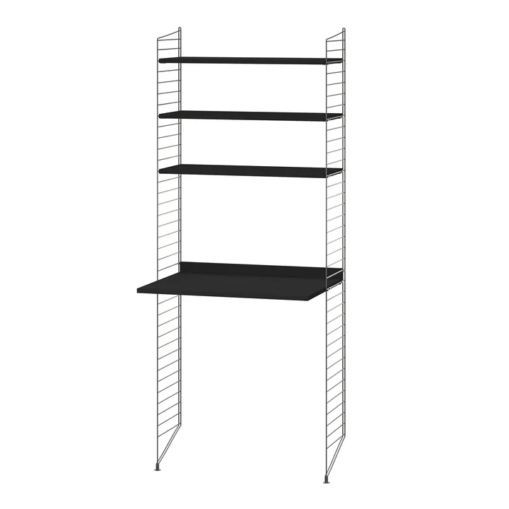 String - Werkplekcombinatie, 78 x 200 x 30 cm, zwart / donkergrijs gebeitst