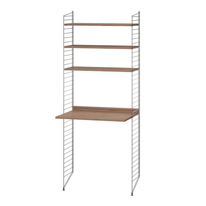 String - Werkplekcombinatie, 78 x 200 x 30 cm, walnoot / donkergrijs