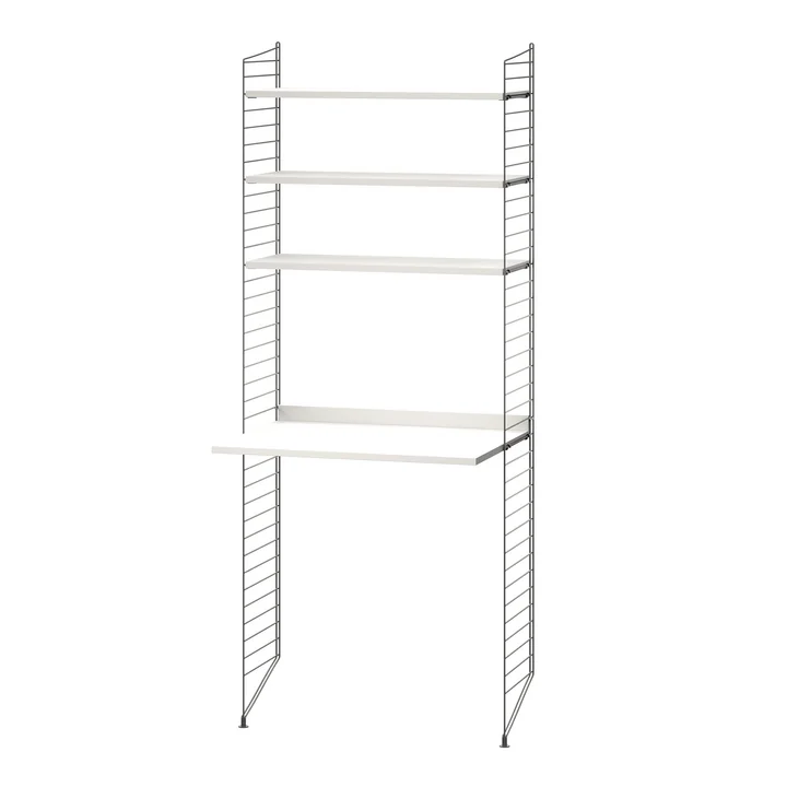 String - Werkplekcombinatie, 78 x 200 x 30 cm, wit / donkergrijs