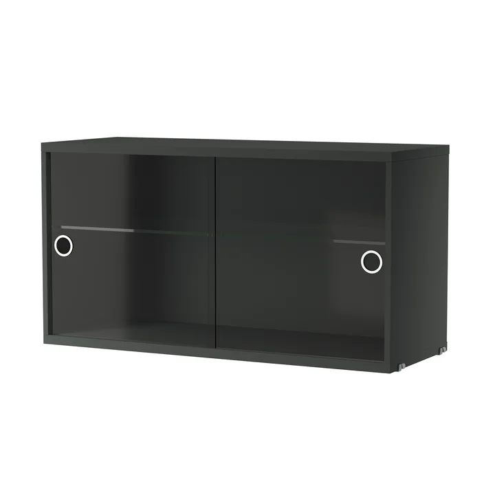 String - Vitrinekast met schuifdeuren in glas 78 x 30 cm, donkergrijs