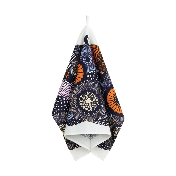 Siirtolapuutarha theedoek, 47 x 70 cm, wit / lichtgeel / oranje / lichtblauw (lente/zomer 2025) by Marimekko