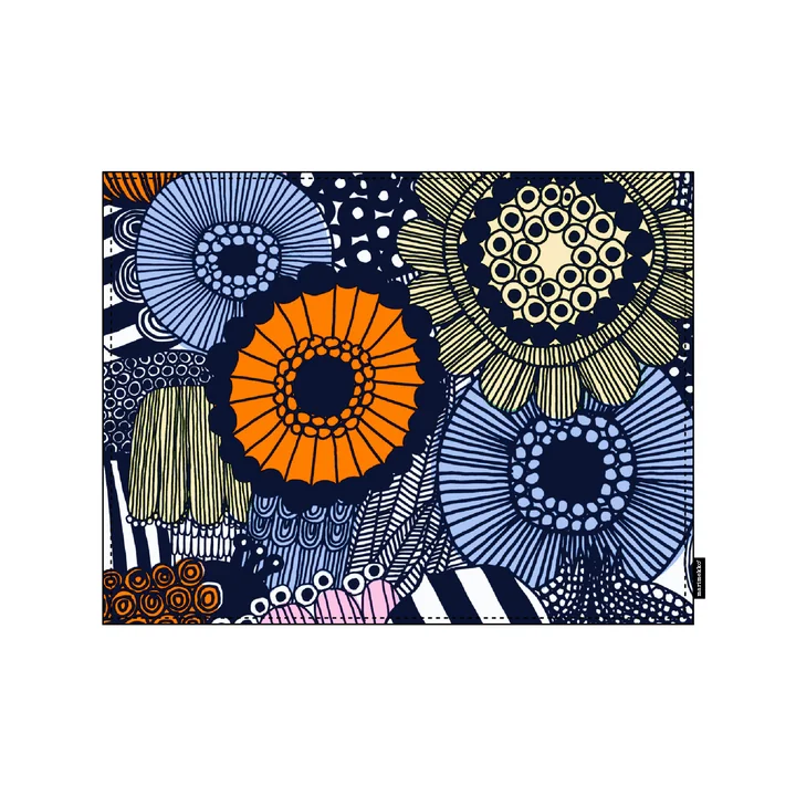 Pieni Siirtolapuutarha placemat, 31 x 42 cm, wit / lichtgeel / oranje / lichtblauw (lente/zomer 2025) by Marimekko