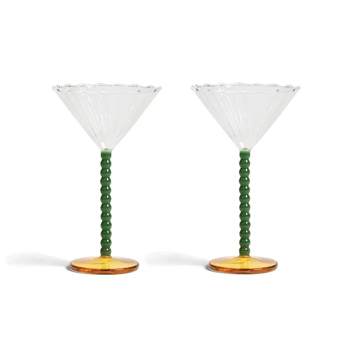 & klevering - Coupe Perle cocktailglas, groen (set van 2)