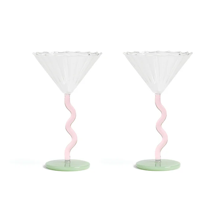 & klevering - Coupe Curve cocktailglas, roze (set van 2)