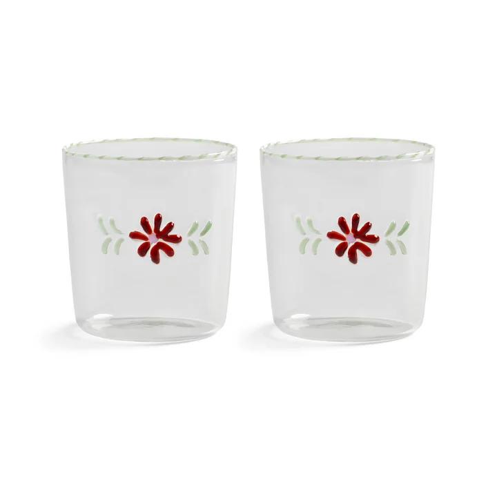 & klevering - Flora drinkglas 300 ml, rood (set van 2)