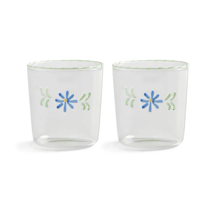 & klevering - Flora drinkglas 300 ml, blauw (set van 2)