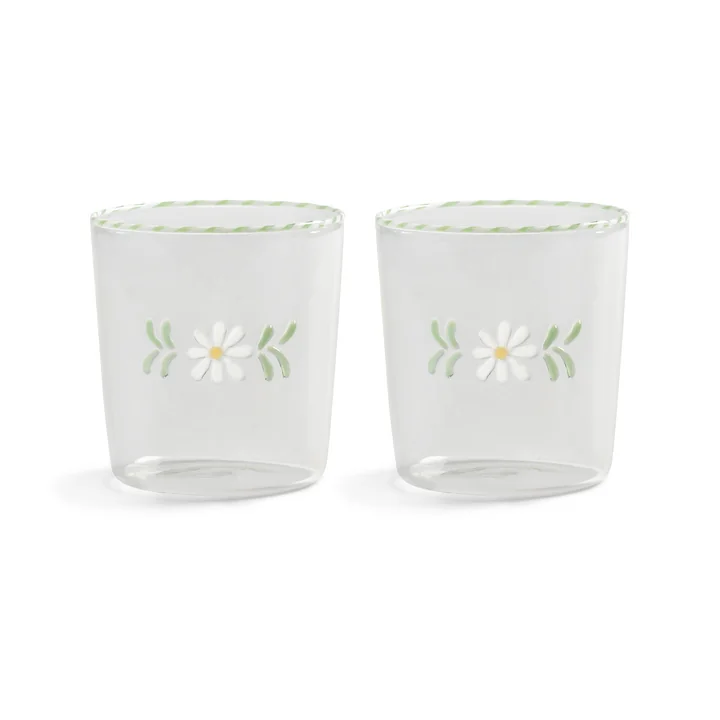& klevering - Flora drinkglas 300 ml, wit (set van 2)