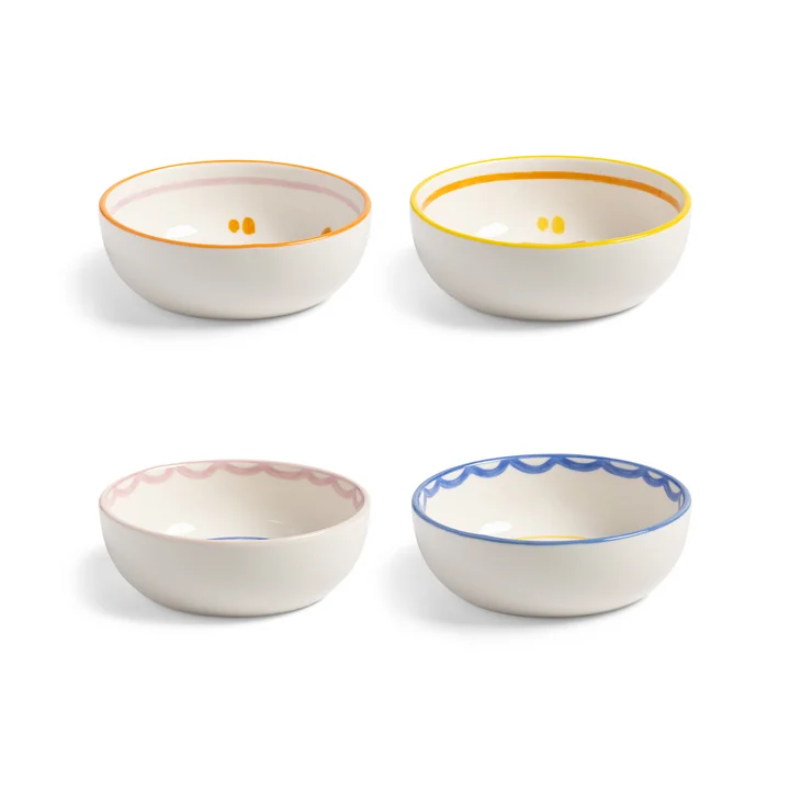 & klevering Boavista - Kom Ø 12,5 cm, wit / blauw / geel (set van 4)