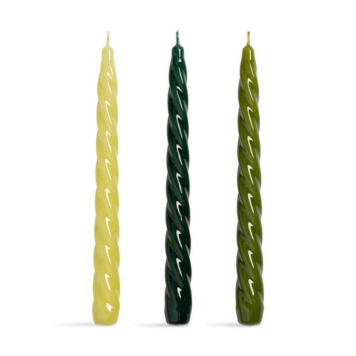 & klevering Bravo - Steekkaarsen, groen (set van 3)
