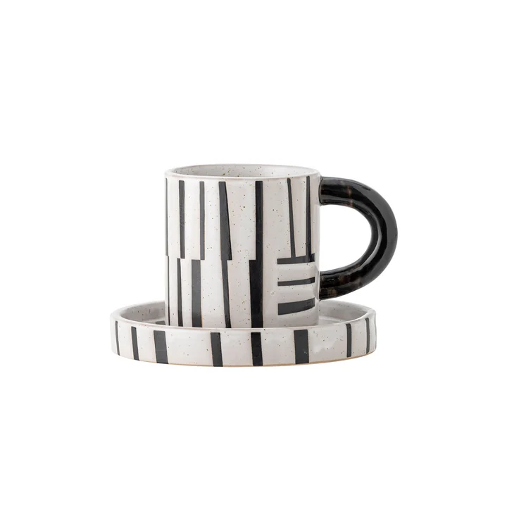 Bloomingville - Frankie kop incl. schotel, zwart / wit (2 st.)