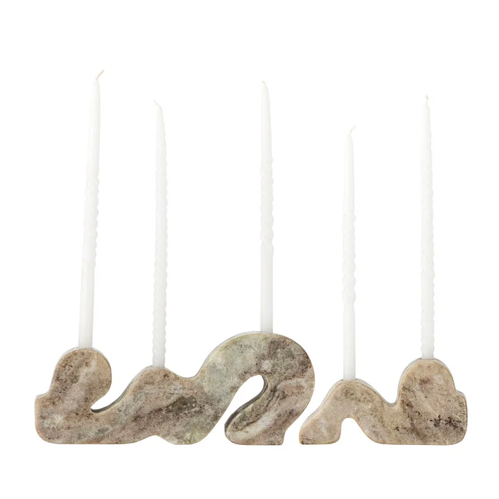 Bloomingville - Liabella kandelaar, grijs marmer (set van 2)