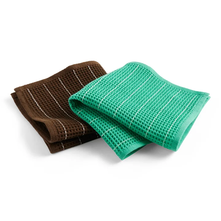 Canteen HAY - vaatdoeken, chocolade / smaragd pinstripe (set van 2)