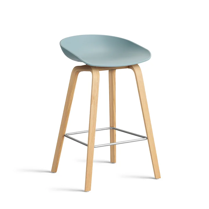 HAY - About A Stool AAS 32 H 65 cm, gelakt eiken / roestvrij staal / stofblauw 2. 0