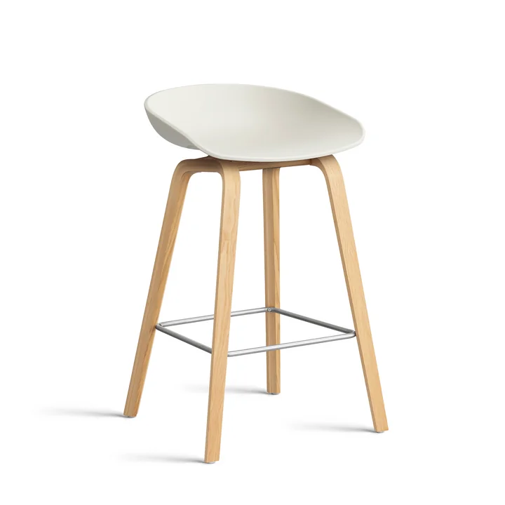 HAY - About A Stool AAS 32 H 65 cm, gelakt eiken / roestvrij staal / gemêleerd crème 2. 0