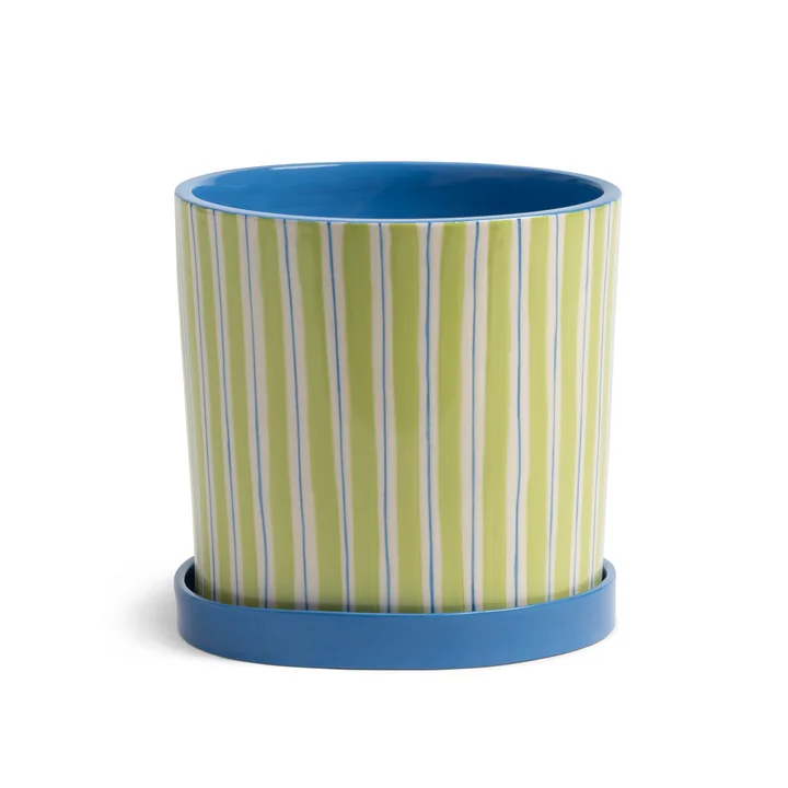 & klevering Ray - Bloempot met schotel, Ø 16,5 x 16,5 cm, groen / blauw / wit