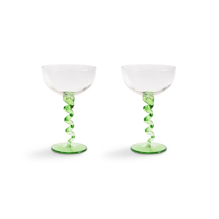 & klevering - Coupe Spiraal champagneglas, 0,2 l, groen (set van 2)