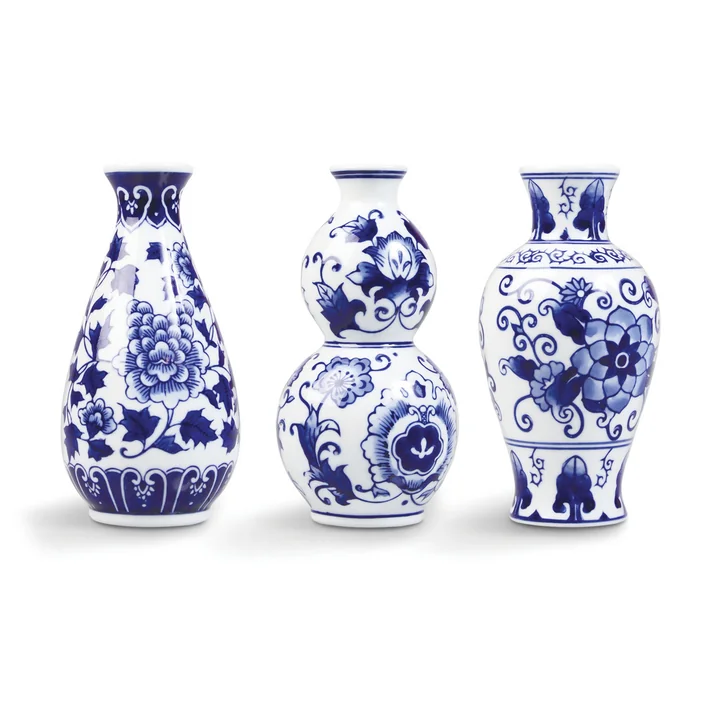 & klevering 7. - Dutch Delight vaas 15 x Ø 5 cm, blauw / wit (set van 3)