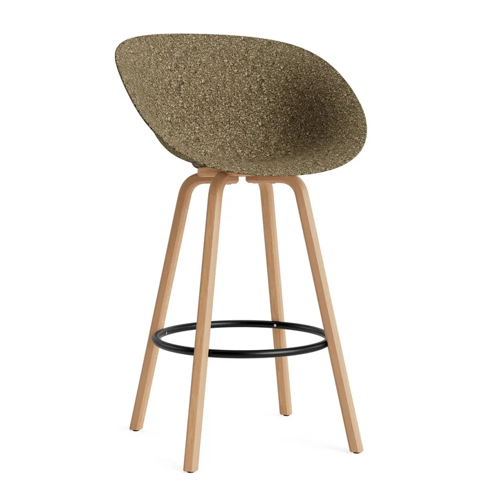 Normann Copenhagen - Mat barkruk met armleuningen 75 cm, zeewier / zwart