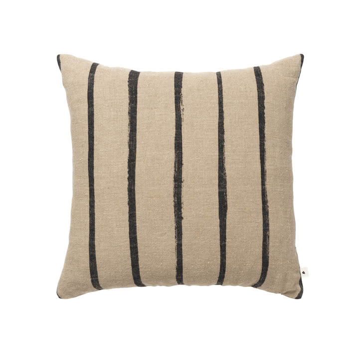 Ferm Living - Oleo Kussen, 50 x 50 cm, natuurlijk linnen / zwart