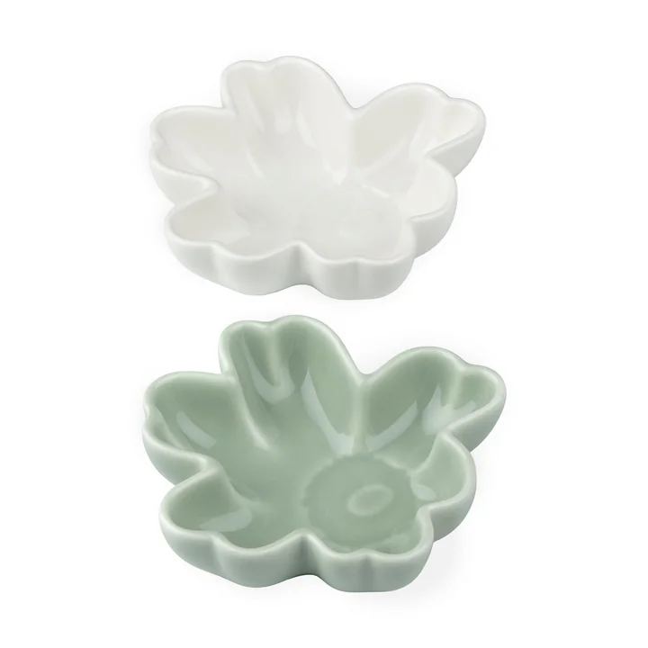 Unikko kommenset, Ø 11 cm, wit/groen (set van 2) (lente/zomer 2025) by Marimekko